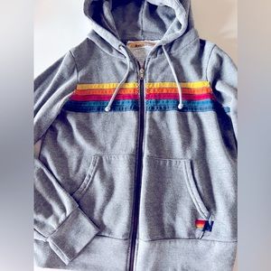 5 Stripe Zip Hoodie in Heather Grey